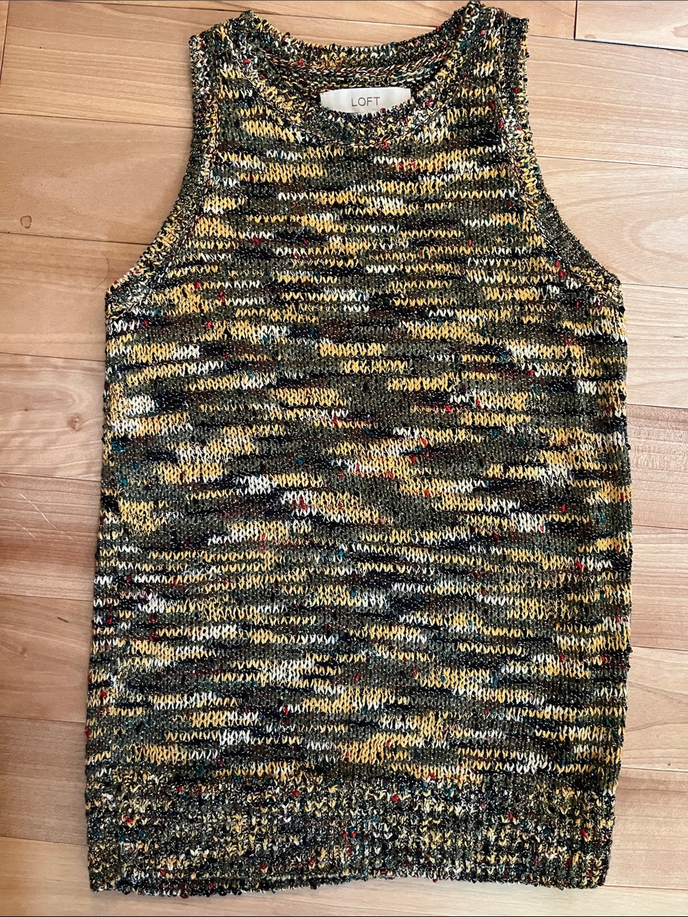 LOFT Multicolor Marled Knit Tank - Yellow, Green & Black Mix